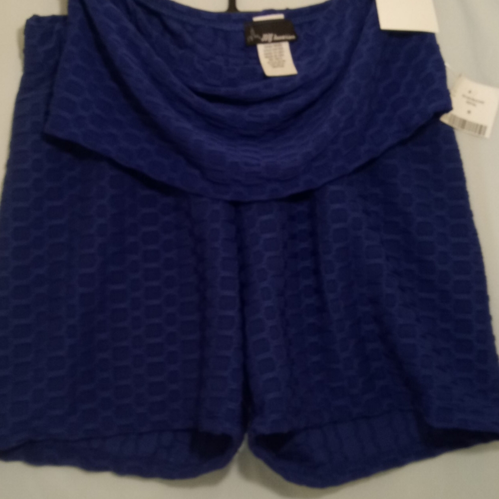 NY INVASION HONEYCOMB PRINT TUBE TOP AND MATCHING SHORT SET BLUE SIZE MEDIUM